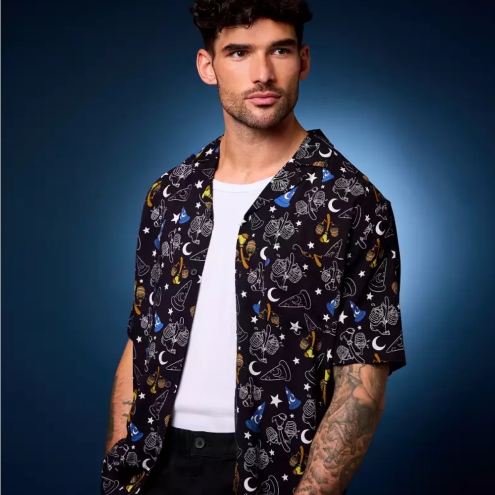 Sorcerer Mickey Mouse Button Down Shirt for Men-Fantasia 85th Anniversary